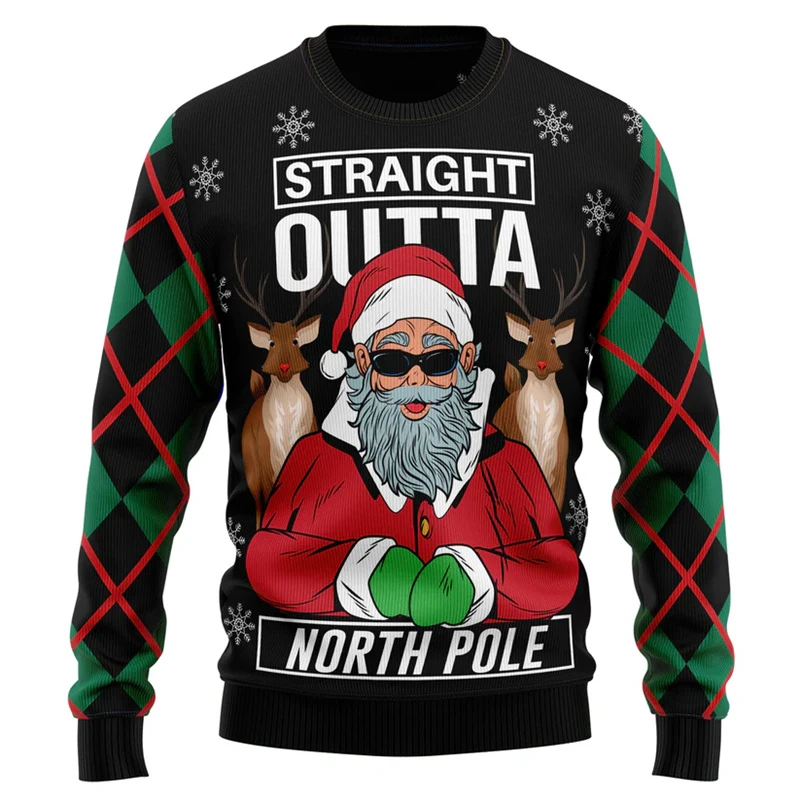 

Hot Sale Santa Claus Pattern Ugly Christmas Sweater Men Fashion 3D Printed Sweatshirts New Year Holiday Merry Christmas Hoodies
