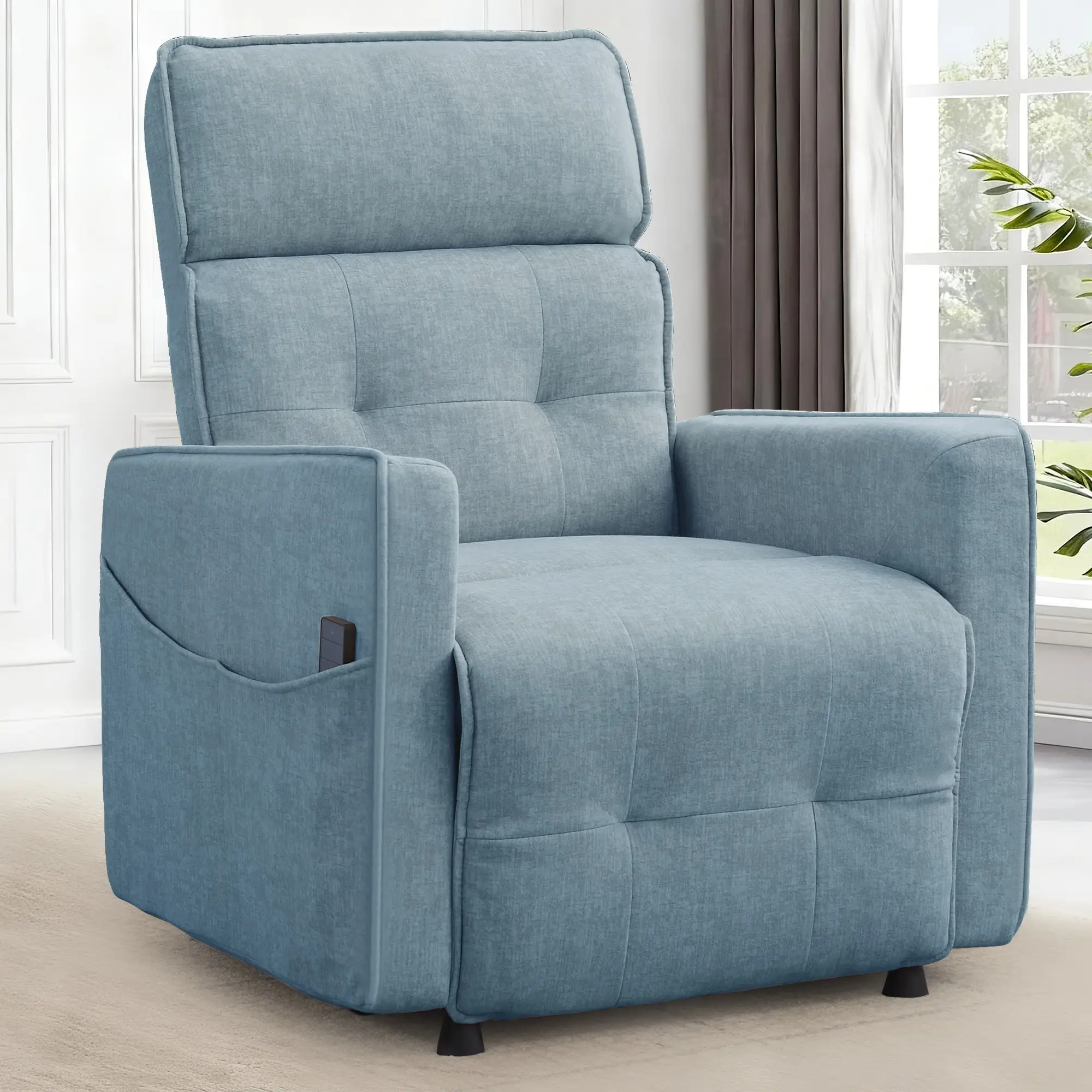 

Electric Power Recliner Chair for Adults,, Cashmere Reclining with One-Touch Adjustment & Side Pockets for Living Room,Reading