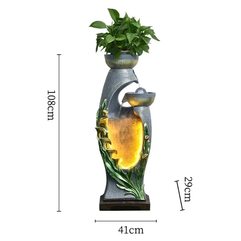 Decorative Freestanding Water Feature Planter Indoor Outdoor Home Garden Water Ornament Embossed Leaf Detailing Tall Vase