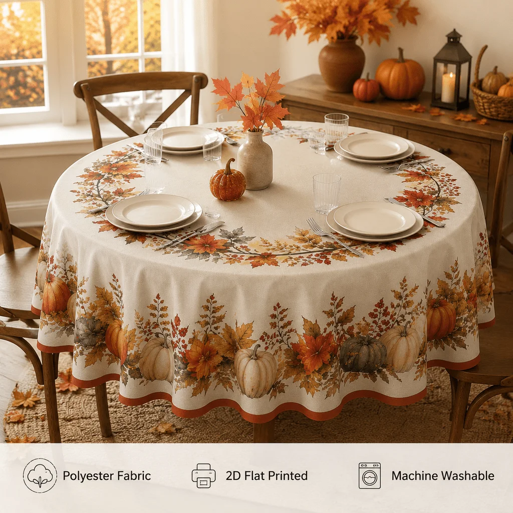2D flat 1 piece of circular tablecloth. Suitable for autumn, harvest, Thanksgiving and Halloween.zyc