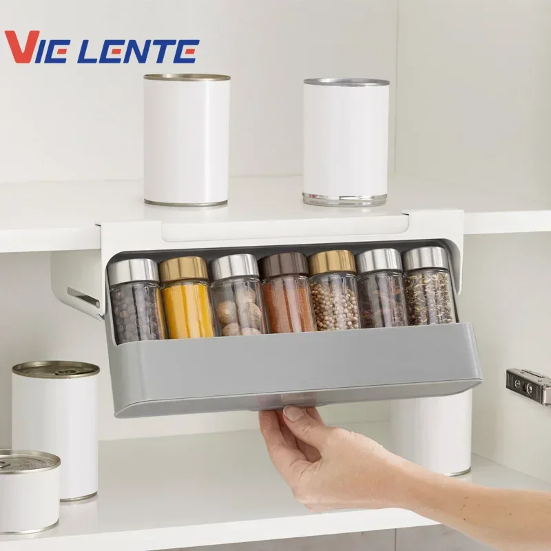 المطبخ رف توابل ذاتية اللصق الحائط تحت الرف زجاجة توابل تخزين الرف التوابل المنظم المطبخ تخزين الرف #1