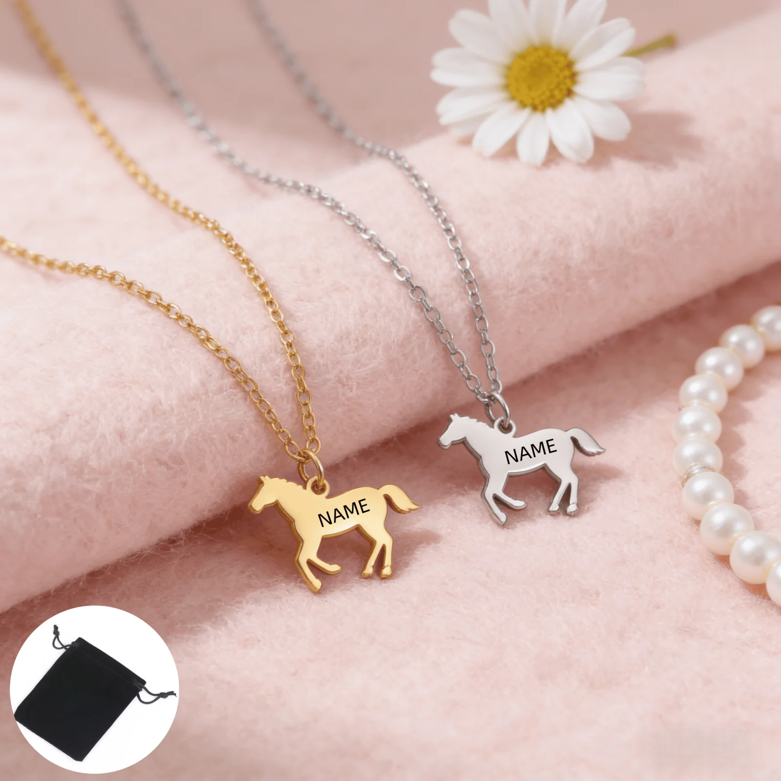 Customized Name Text Fashion Animal Horse Necklace Stainless Steel Horse Animal Jewelry Necklace Valentine's Day Gift