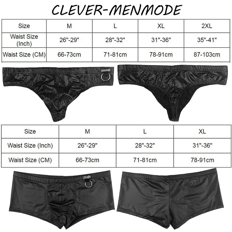 Men\'s Sexy Boxer Briefs Faux Leather PU Underwear Wetlook Exotic Lingerie Bulge Penis Pouch Fetish Costume BDSM Bondage Cosplay