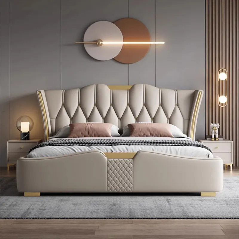 

Wooden King Size Double Bed Nordic Unique Living Room Double Bed Headboard Unique Modern Cama Matrimonial Bedroom Furniture