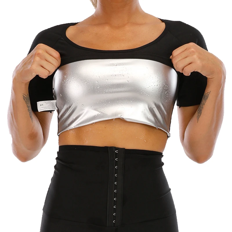 Fitness Sauna Suits Shirt for Women Short Sleeves Sweating Suit for Weight Loss Compression Waist Trainer Workout Slimming Tops