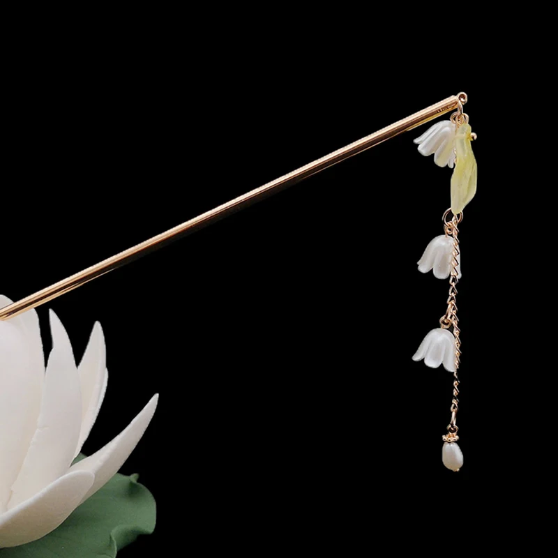 Hanfu Cheongsam Classical Hairpins Bell Orchid Style Hair Stick Bells Pearl Hairpins Headwear Ladies' Ancient Hair Accessories