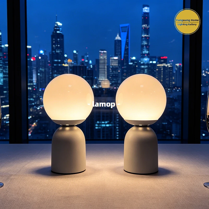 Murano Glass Gloss Full Globe Table Lamp Nordic Wood Tone Bedside Lamp 3 Color Soft Warm Light for Stack Book Desk Solid Wood