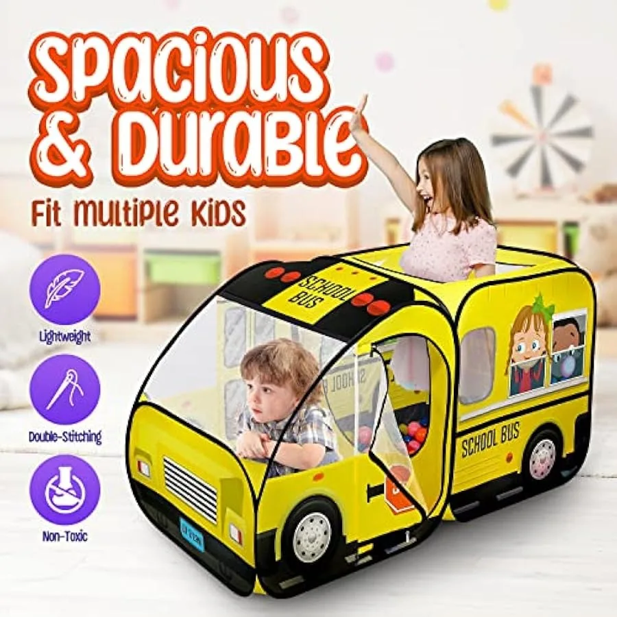 Tenda pop-up para ônibus escolar Kiddzery - Tendas com botão de som para crianças pequenas e acima - Ônibus com rodas mágicas para meninas e meninos