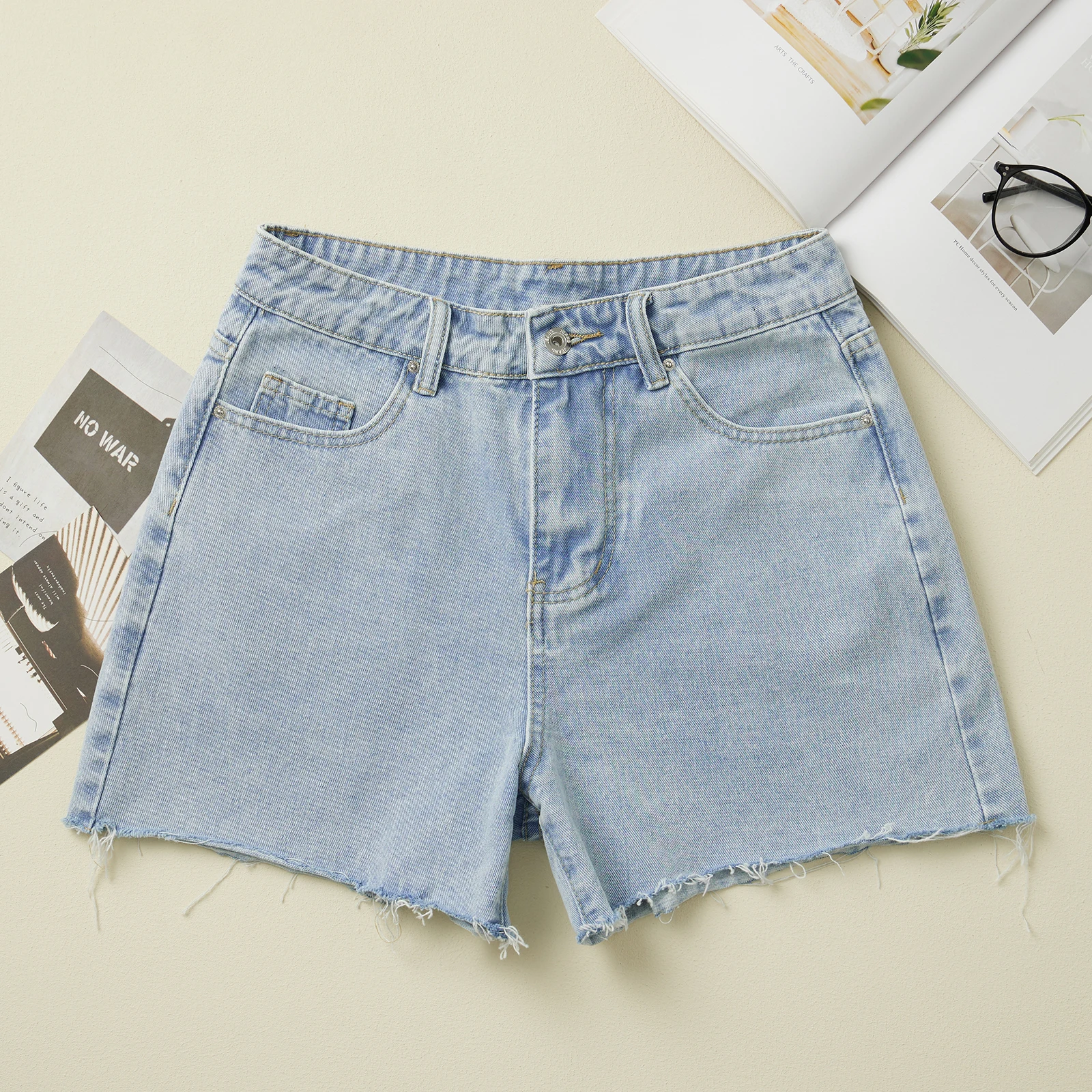 Pantalones cortos de mezclilla sueltos para mujer, pantalones cortos vaqueros con dobladillo crudo lavado informal, ropa de calle para Club de vacaciones