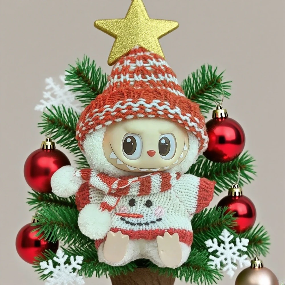 

17 см милая мини-плюшевая кукла, одежда, аксессуары для корейки Kpop Exo Labubu Idol, рождественский вязаный свитер, подарок для детей