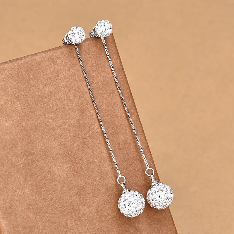 925 Sterling Silver Stylish Simple Shambhala Diamond Ball Tassel Long Earrings Birthday Party Anniversary Gift