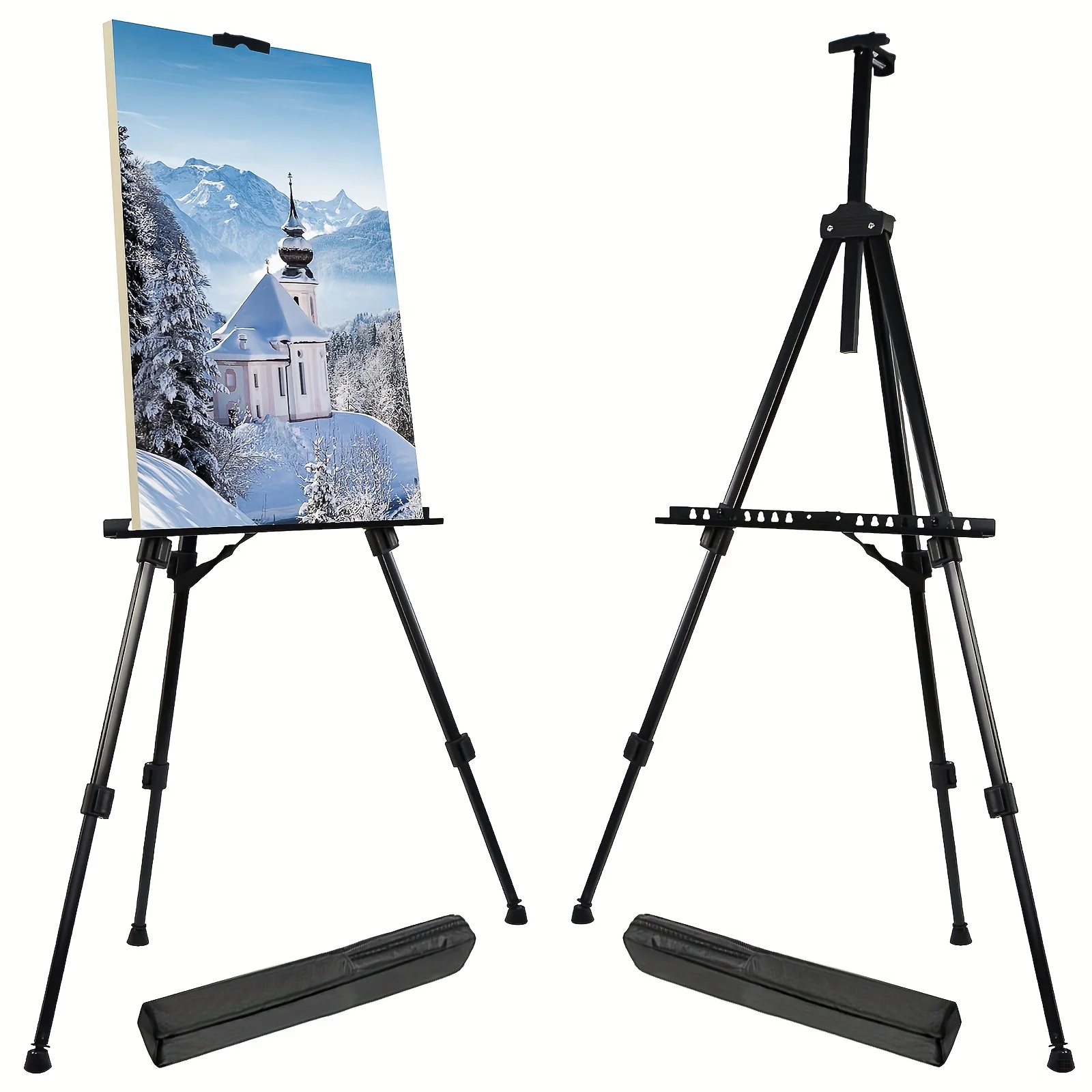 

66-inch Three-Section Adjustable Metal Easel - Foldable and Portable Floor Tripod Suitable for Wedding Signs, Art Displays