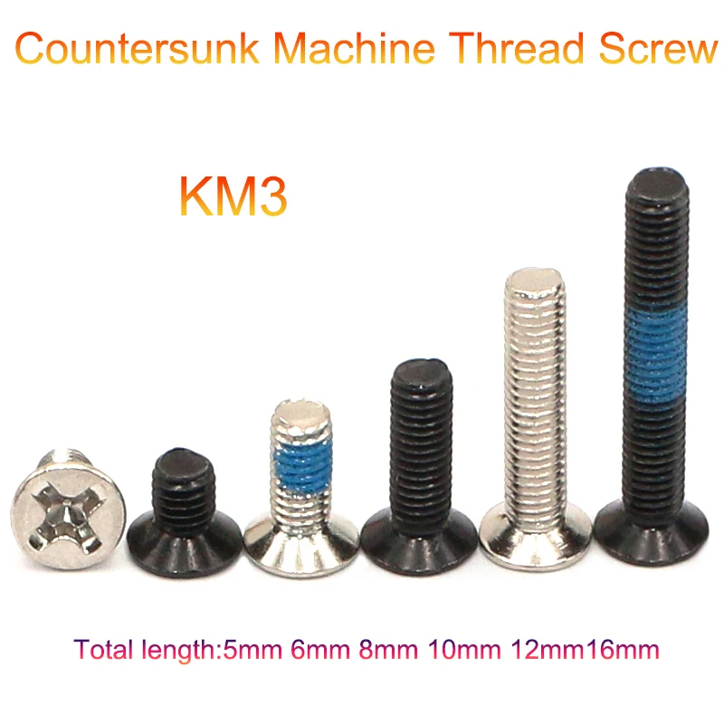 100Pcs Phillips Flat Head Countersunk Head Screw KM3 Carbon Steel CM Thin Head Laptop Screw for Computer