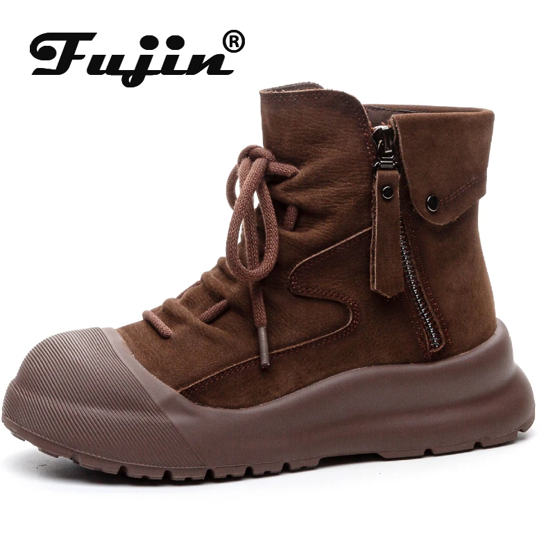

Fujin 4.5cm Suede Cow Genuine Leather Fashion Women Autumn Boots Spring Shoes Ankle Booties Platform Wedge Fashion Chimney