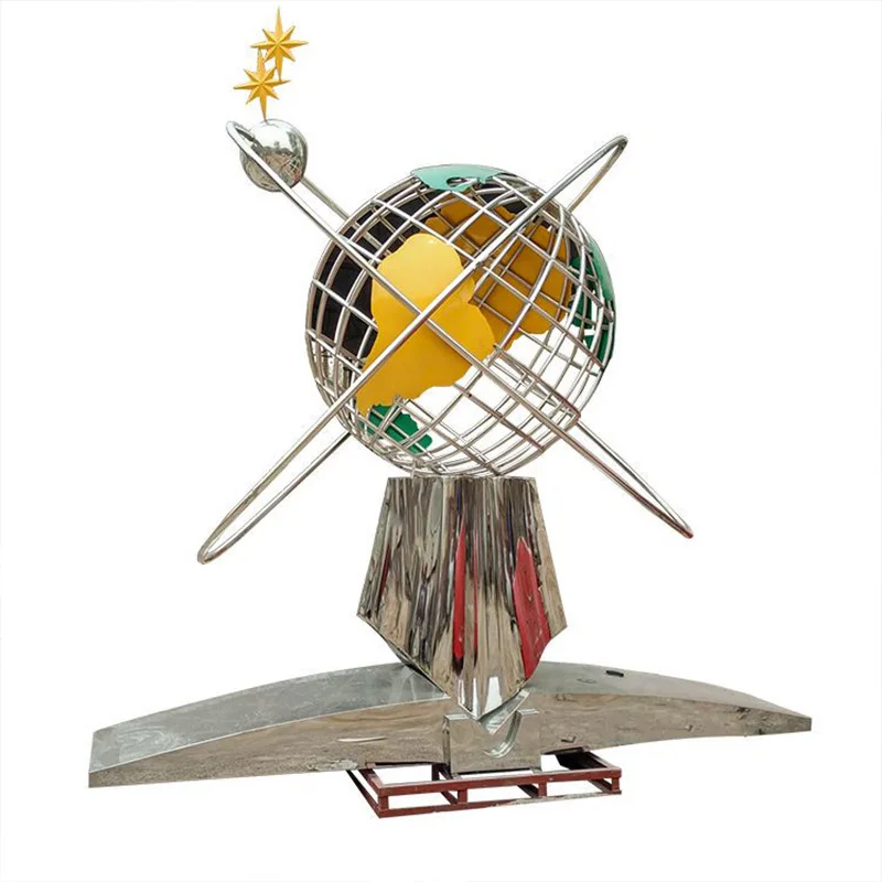 

Stainless steel globe, sculpture metal hollow ball, landmark landscape, rotating creative ornament
