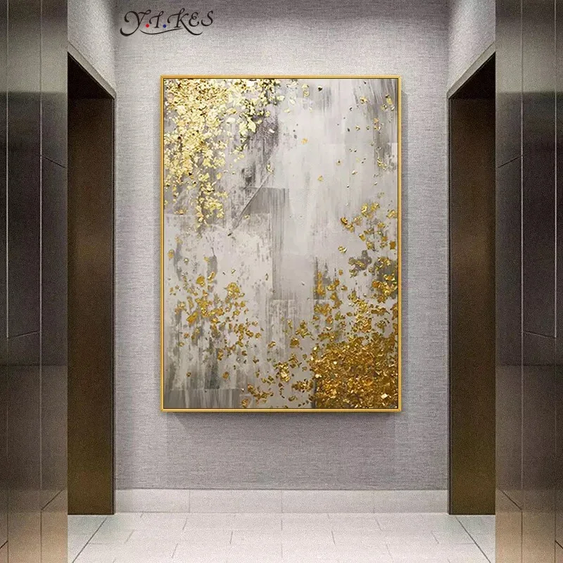 رسمت باليد ورقة الذهب بسيطة الحديثة ضوء الفاخرة الشمال مدخل الشرفة الديكور الممر نهاية الممر مجردة قماش