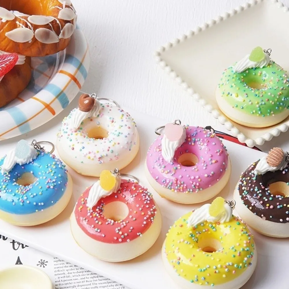 Simulated Food Donut Bread Squeeze Keychain Quick Rebound Super Soft Slow Rebound Keyring Mini Funny Fidget New Year Gift