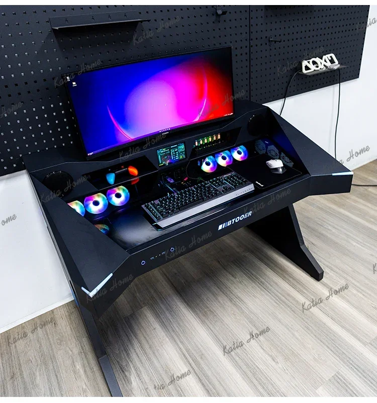Computer chassis integrated table  transparent water-cooled large chassis high-end cool special-shaped computer desk