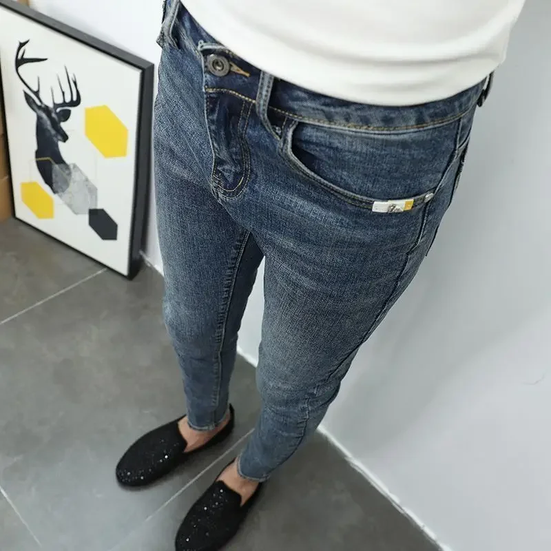 

Cowboy Luxury Solid Casual Jeans for Men Slim Pencil Pants 2025 New Summer Trendy Blue Stretchy Washed Youth Long Trousers