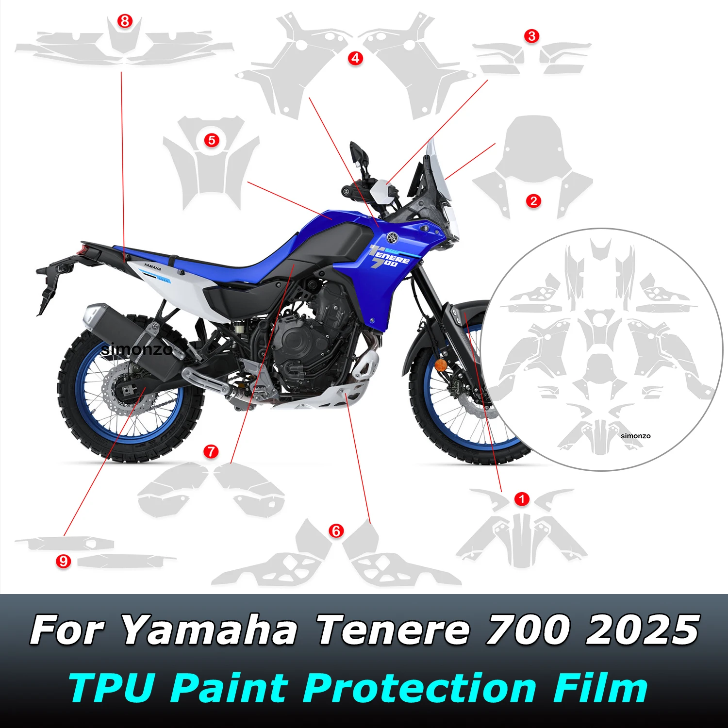 TENERE 700 PPF Motorcycle TPU Protective Film For Yamaha Tenere 700 2025 Body Fairing Paint Invisible Protection Stickers Kit