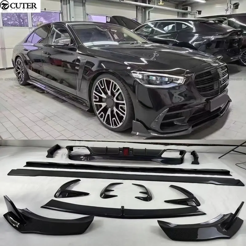 

W223 S65 S63 S600 S Class PP Bright Black Front Lip Air Vents Rear Diffuser Spoiler Side Skirts for Benz W223 Car Body Kit