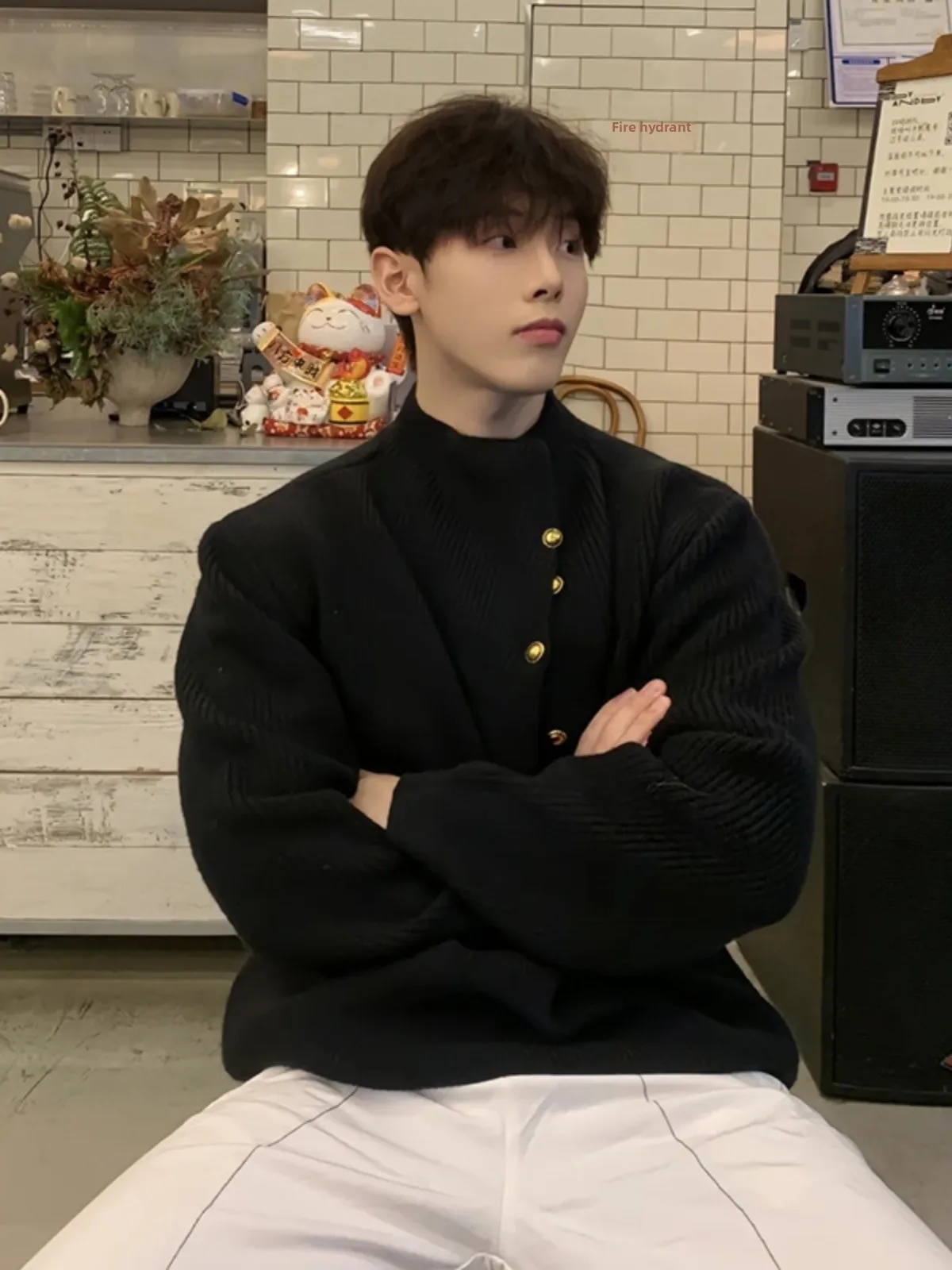 Black Knitted Sweater Half High Collar Autumn Winter Men's Fashion Base Layer Casual Style Loose Fit Long Sleeve Warm Top