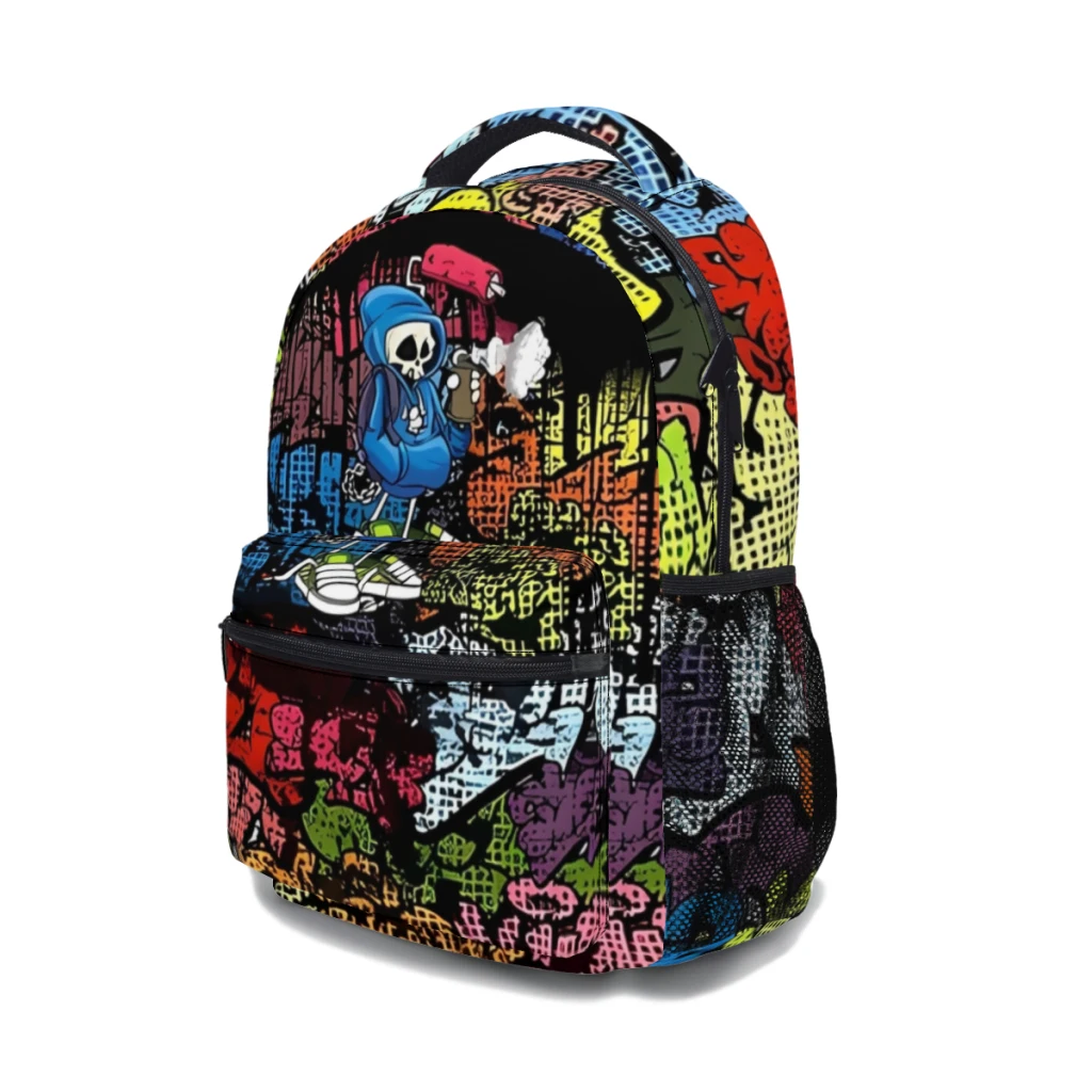 Synr 70s Retro Comic Graffiti Print Sac à dos universitaire étanche pour garçons, haute capacité, 17 ", nouvelle mode ﻿ ﻿