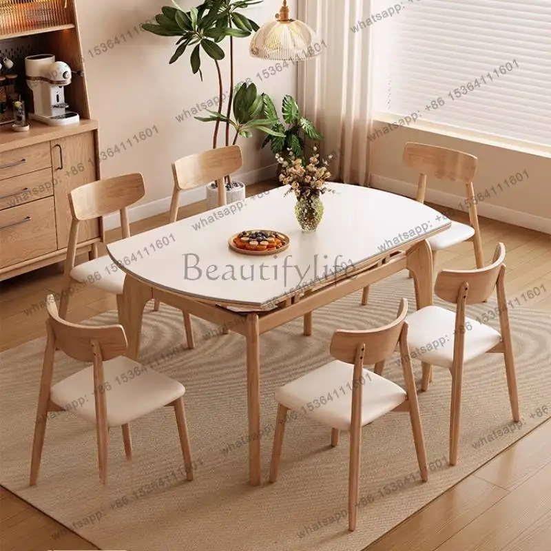 zj.Unique Decorations Dining Tables Chairs White Luxury Round Dining Tables Set Nordic Expandable Mesas Comedor Furniture For Ho