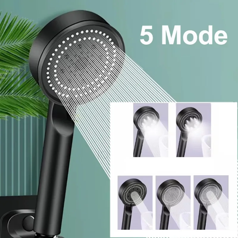 

5 Modes Adjustable Rain Drenching Mode Black Bath Shower Head Head Water Saving High Pressure Showerhead Bathroom Accessories