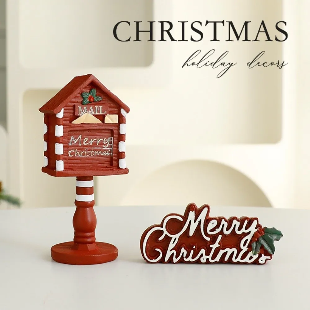 Xmas Resin Christmas Tree Decoration Set Handicrafts Cute Desktop Ornaments Cartoon Mailbox Statue Mini Christmas Tree Party