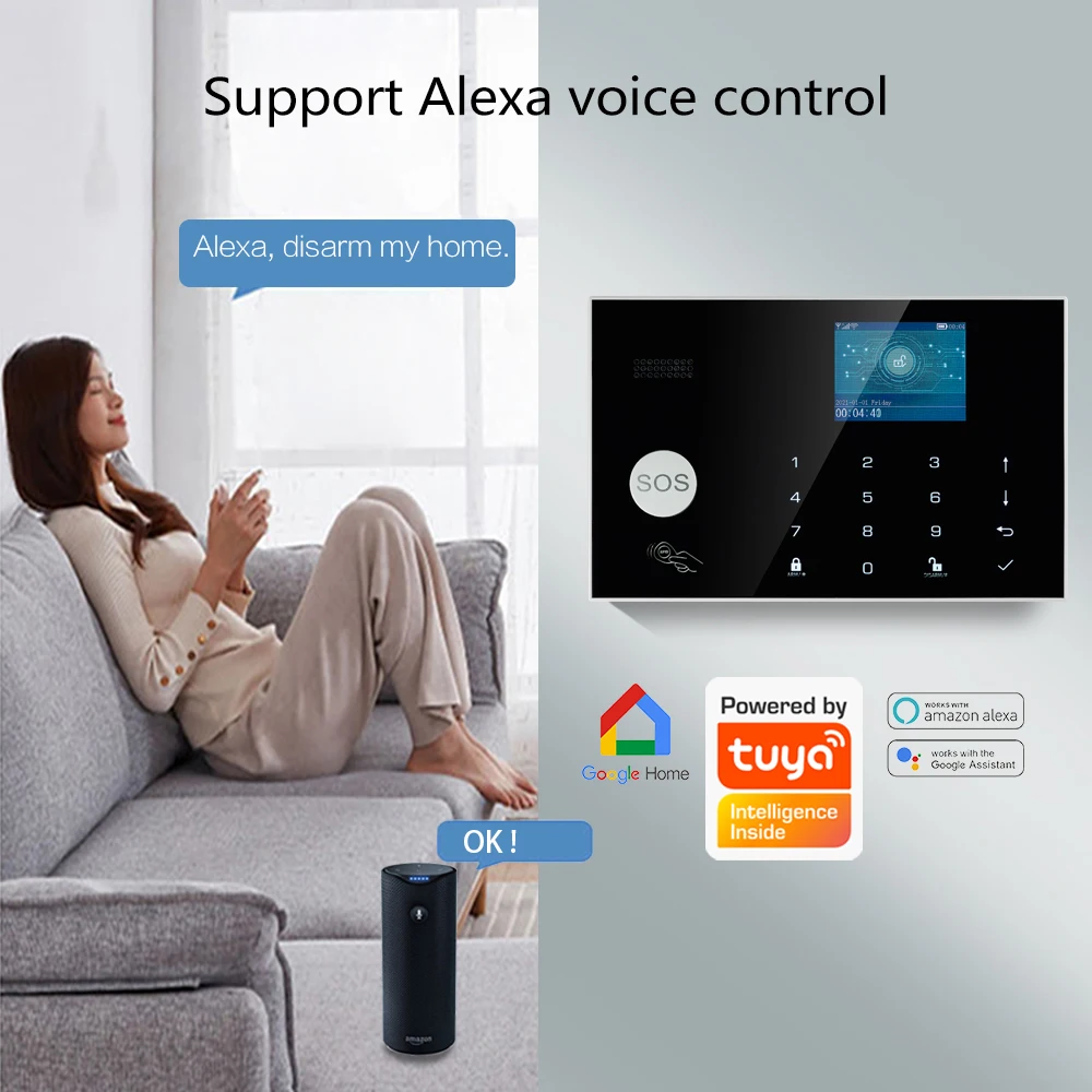 Tuya APP Control 2.4G WIFI GSM Alarm System Wireless Home Burglar Security Alarm System  With 433mhz Motion Detector PIR Sensor