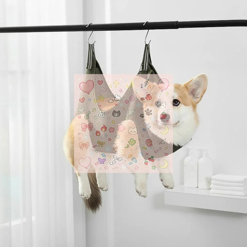 Pet Grooming Hammock for Cat Dog Nail Clipping Trimming Restraint Bag with Hooks Anti-Scratch Helper for Feeding Bathing Hair