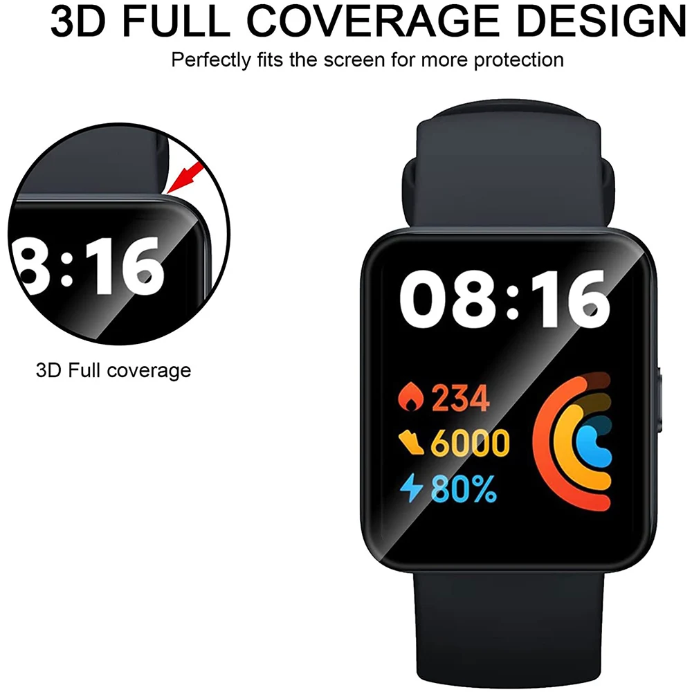 ฟิล์มใสสำหรับป้องกันหน้าจอ3D แบบโค้ง1/4นิ้ว/3/5ชิ้นสำหรับนาฬิกา Redmi Watch 2 Lite ไม่ใช่กระจกนิรภัยอุปกรณ์เสริมสำหรับนาฬิกา
