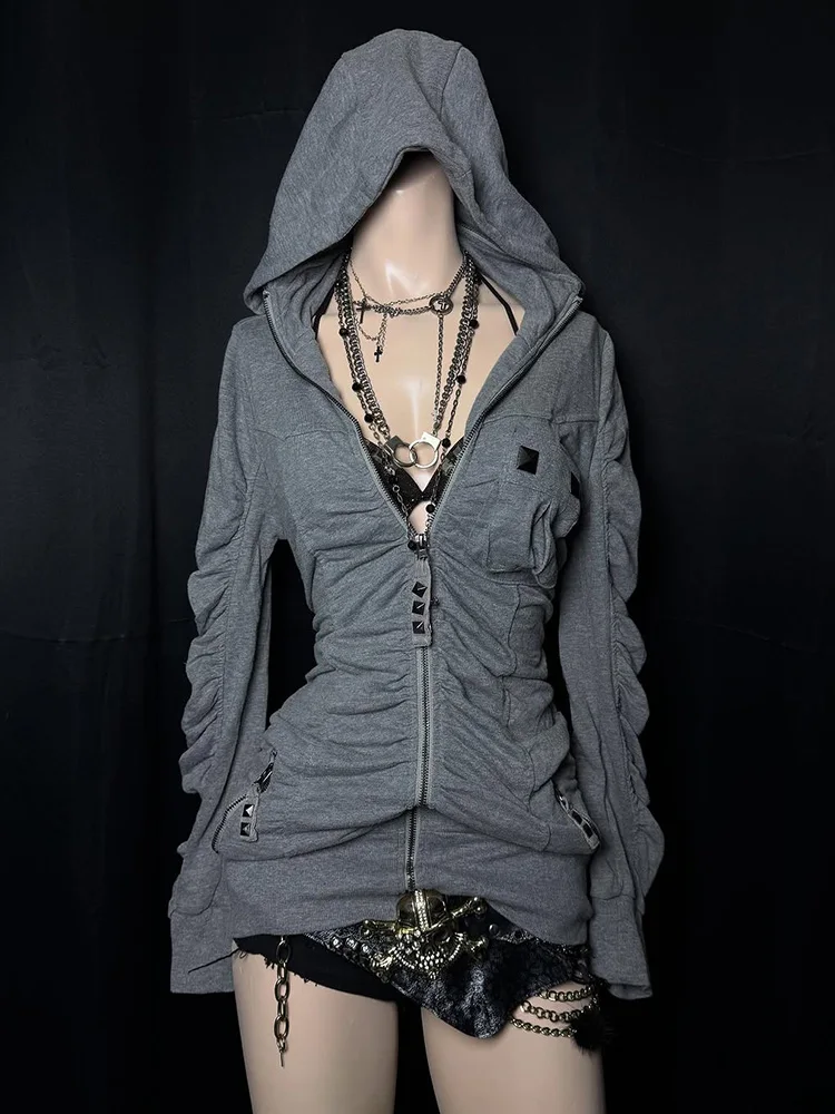 Original Grey Hoodie Jacket Women's Slim Fit Design Sense Zipper Autumn Vintage Atmosphere All Matchings Casual Comfortable