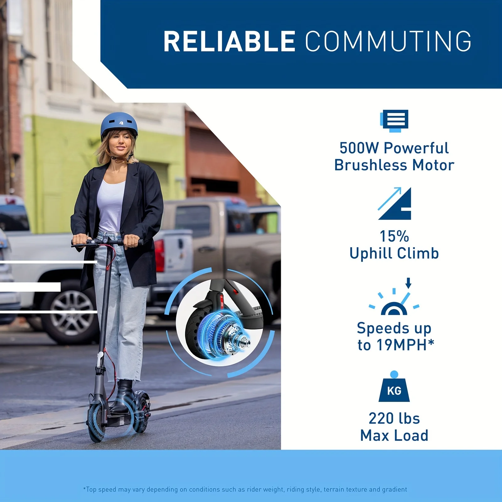 Hiboy S2 Pro 500W Electric Scooter for Adults, 19MPH 25 Miles Range, 10'' Solid Tires Folding E-Scooter, Dual Braking System Portable Commuter Scooter with LED Light
