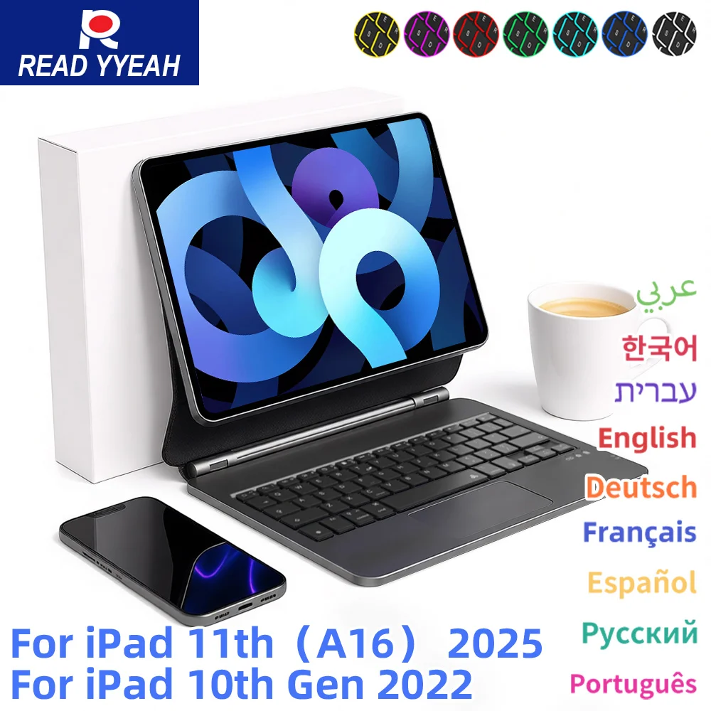 2025 NEW Magic Keyboard For iPad 11th A16 Cover 10th Gen Pro 11 12.9 Air 11 13 Air 4 5 10.9 iPad Case Backlit Bluetooth Keyboard
