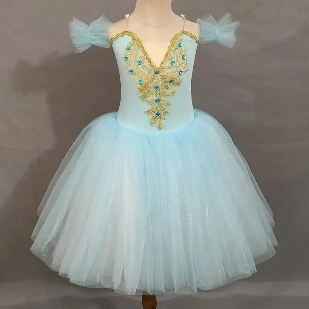 ファッションスパンコールキッズバレエドレスモダンフラワーパフォーマンス服ふわふわパーティードレスプリンセスドレスダンス