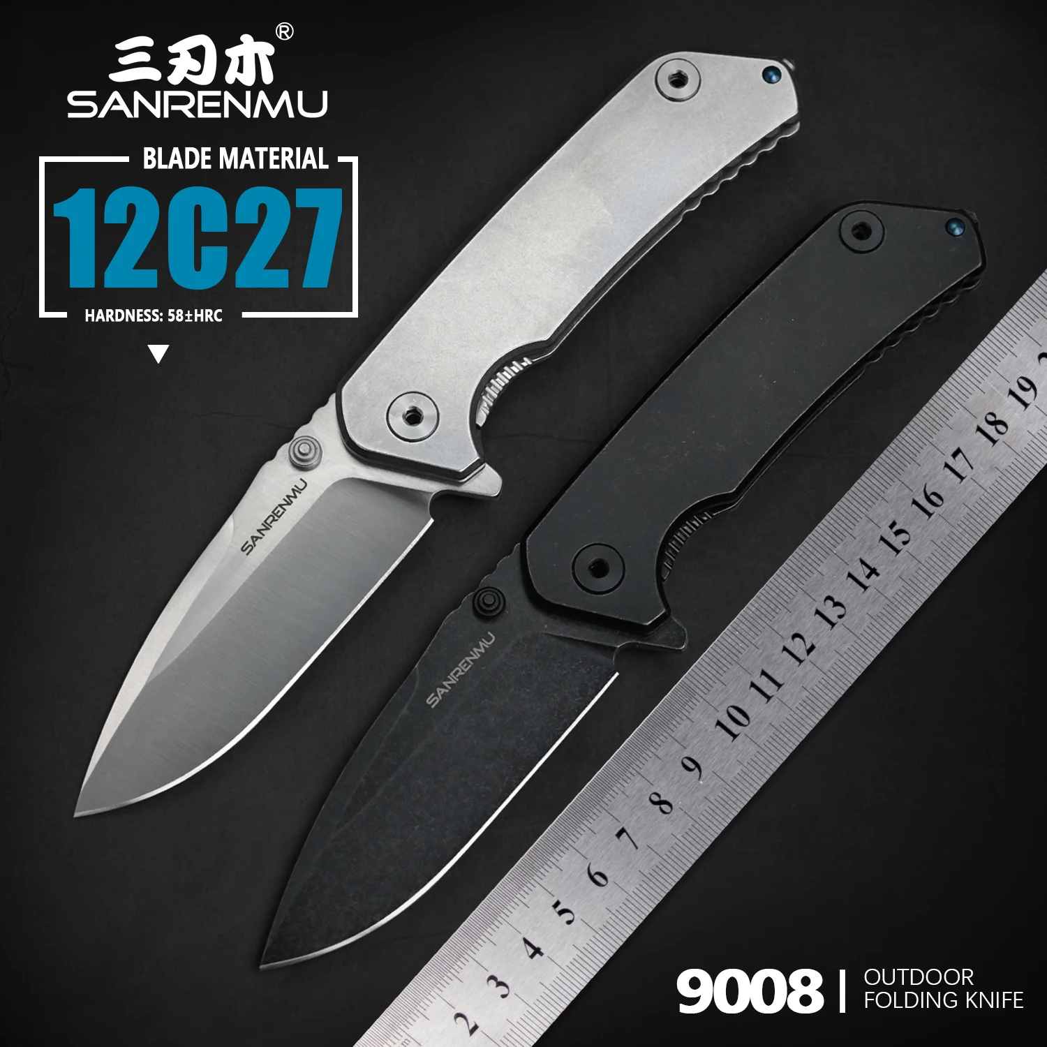 SANRENMU 9008 Ball Bearing 12C27 Blade SRM Outdoor Folding Knife Camping Hunting Wilderness Survival Rescue Edc Tool knives