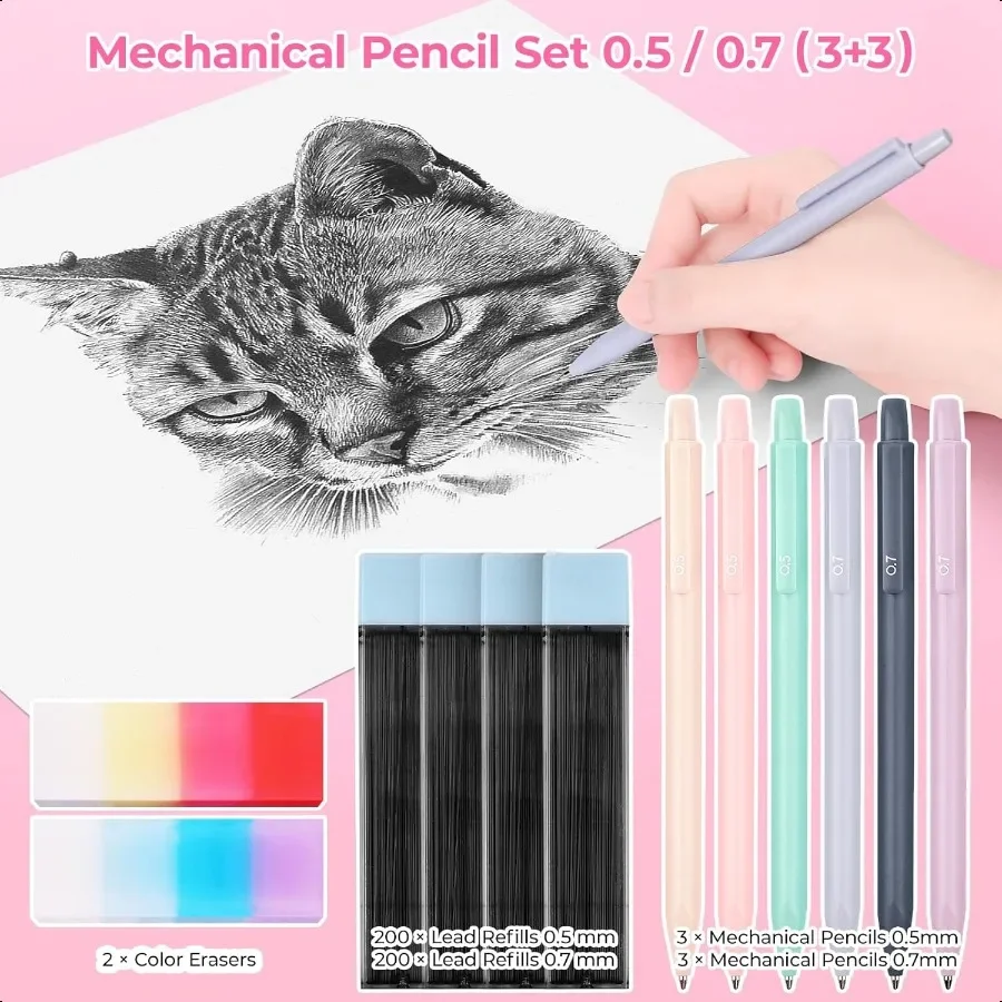 37 قطعة من طيات المدرسة الجمالية مع مقلمة سروال قصير فسفورية ملاحظات لاصقة أقلام جل بطاقة كلمة فارغة أقلام رصاص ميكانيكية 0.5