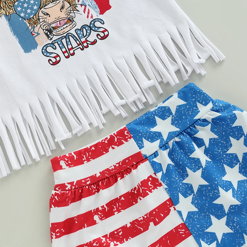 Independence Day Baby Girl Outfits Patriotic Short Sleeve Shirt American Flag Shorts Matching Headband Set for Toddlers