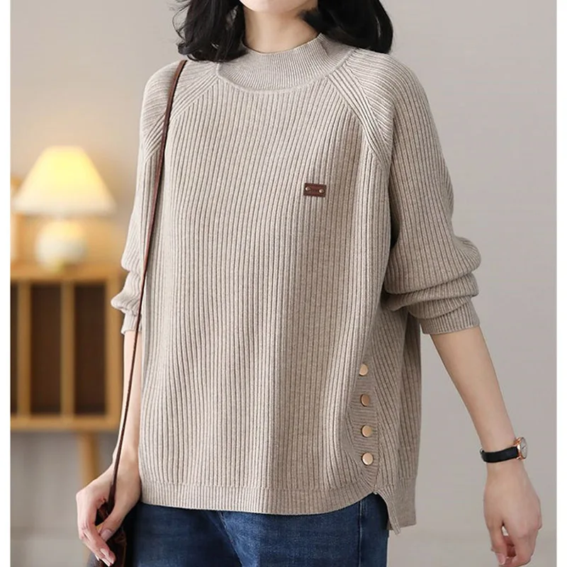 Koreanische weibliche große Größe 5xl Pullover Herbst Winter Damen halbhohen Kragen Pullover Strickwaren Frauen locker sitzenden Strick mantel