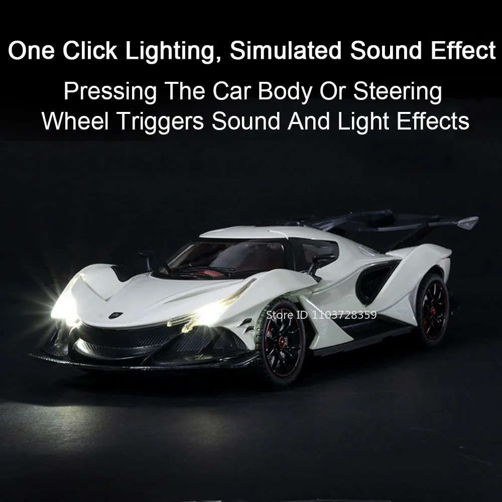 Modelo de juguete Apollo IE 1:24, Pagani Huayra GTR CSR2 720S, puertas de coche de aleación fundida, sonido abierto, luz, vehículo extraíble, regalo para chico