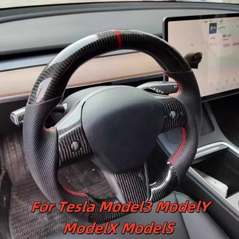 

Car Steering Wheel Forged Carbon Fiber Custom Made Leather For Tesla Model3 ModelY ModelX ModelS Car Interior Accessories