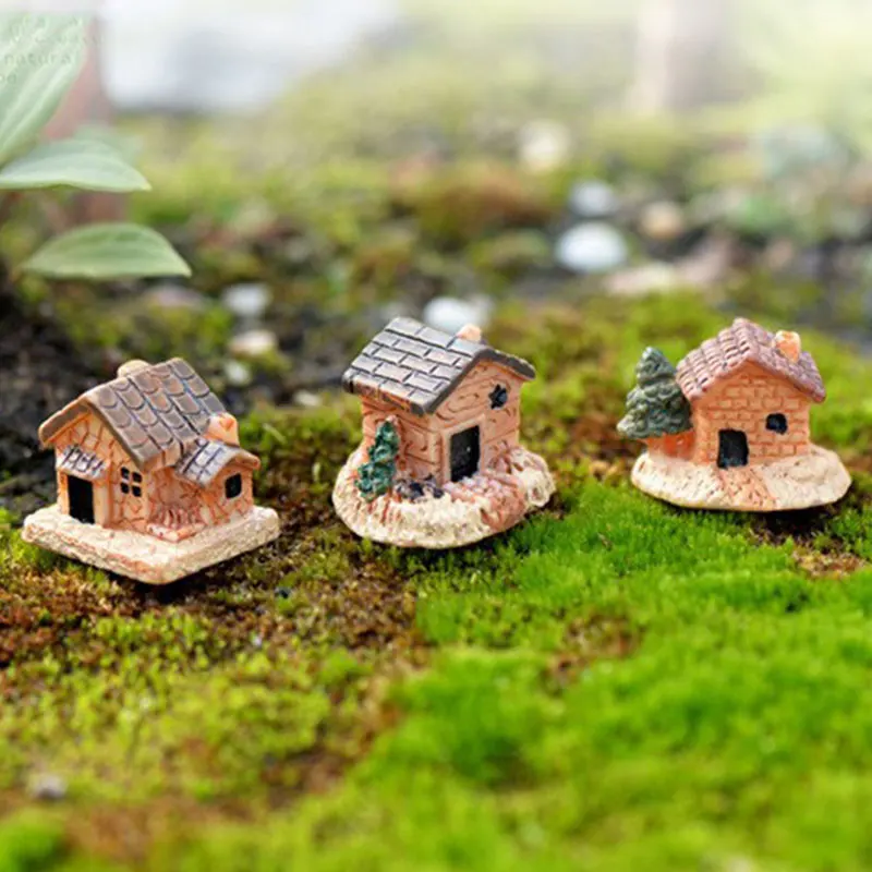 1 PC Mini Small House Cottages ภูมิทัศน์ตกแต่งสีสุ่มตุ๊กตา DIY ของเล่นหัตถกรรมรูป MOSS Terrarium Fairy Garden เครื่องประดับ