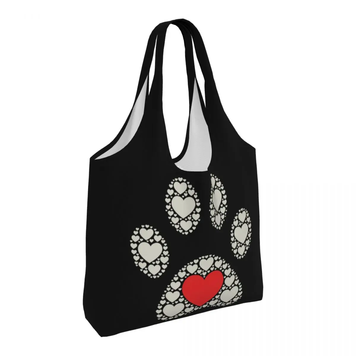 Bolso de mano con estampado de perro, bolsa de hombro de lona portátil con estampado de pata y corazón, ideal para fotografía, regalo