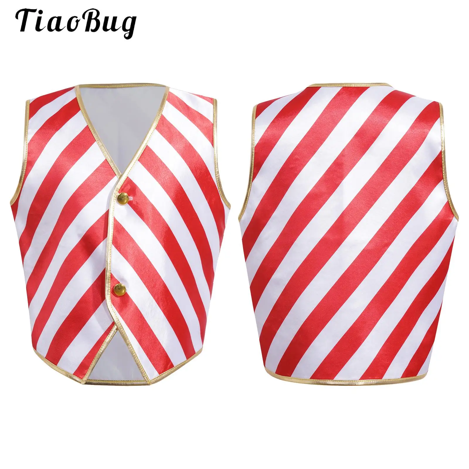 

Unisex Kids Christmas Candy Cane Striped Vest Waistcoat Holiday Festival Xmas Hip-hop Jazz Dance Performance Santa Claus Tops