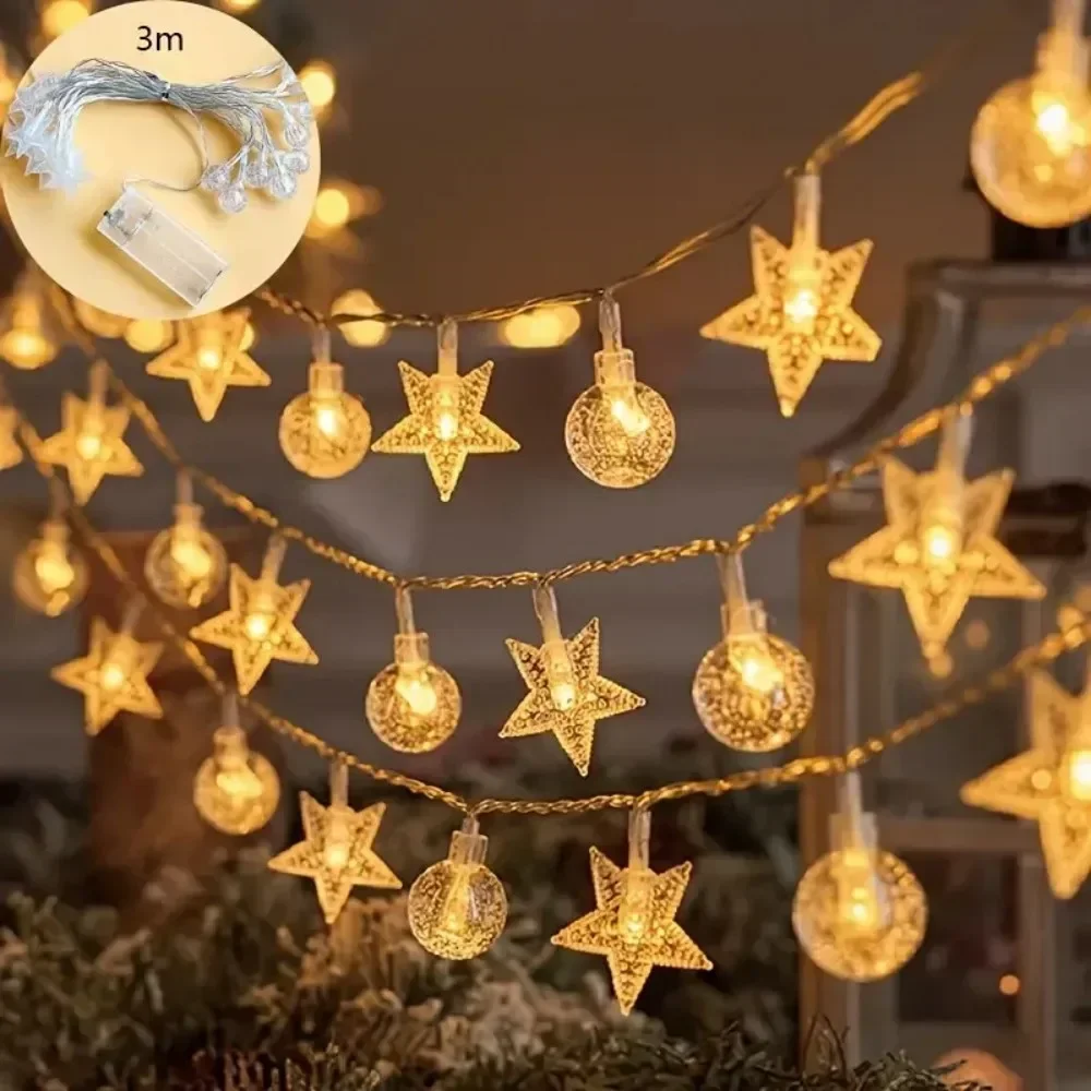 1PC 1.5M/3M/6M Star Bubble Ball Battery Box Christmas Atmosphere Decoration Light String,Excluding Battery,Used for Party,Room