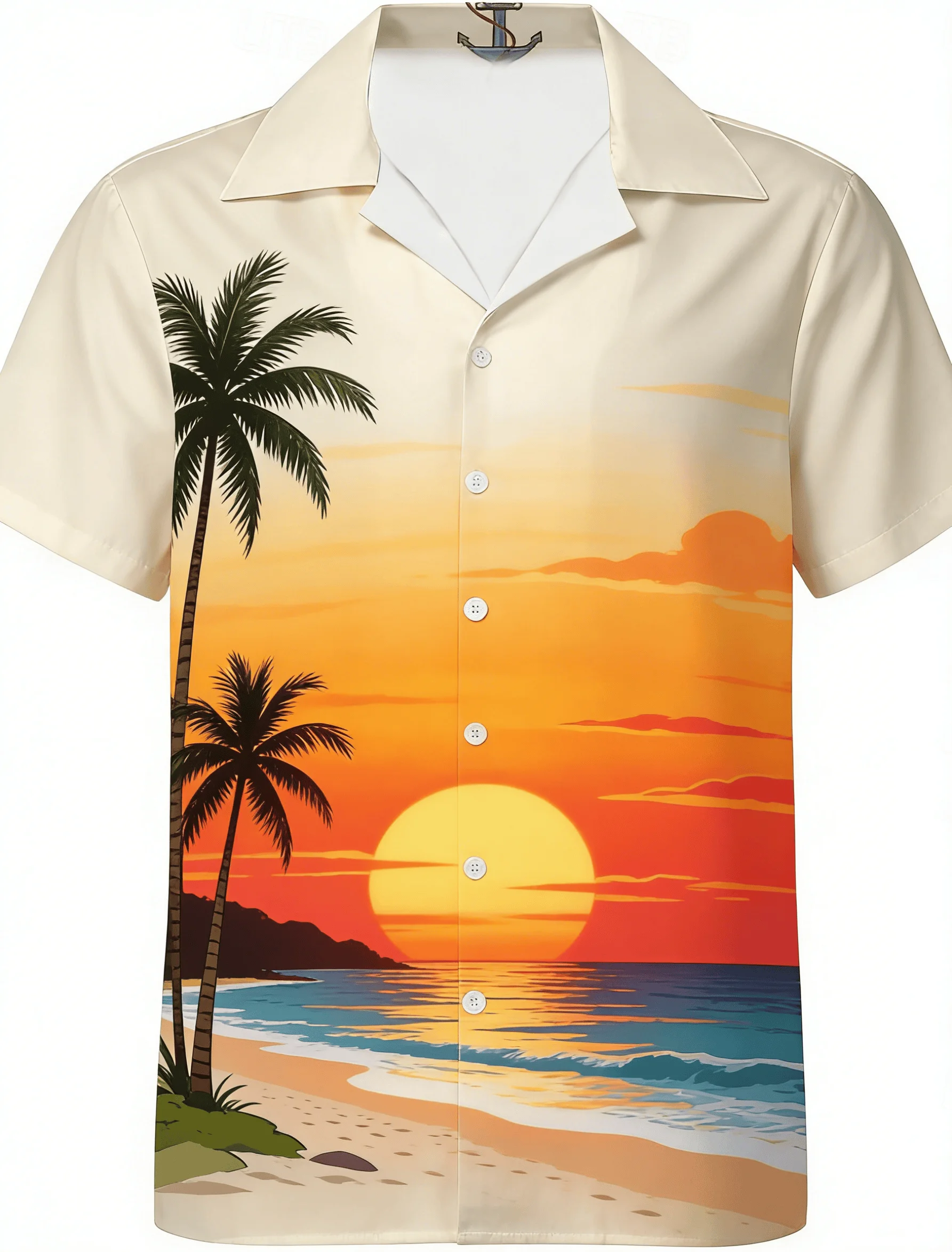 

Men's Vintage Print Short Sleeve Shirt, Ocean Theme Button Down Shirt for Spring Summer Beach Vacation