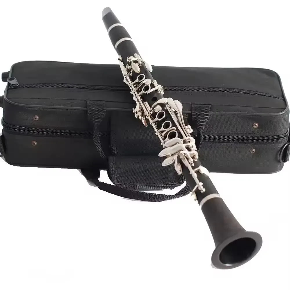 Bakelite Eb Clarinet 17‑Key Nickel‑Plated Keys Woodwind Instrument with Carry Case for Learner Band Stage Practice Performance