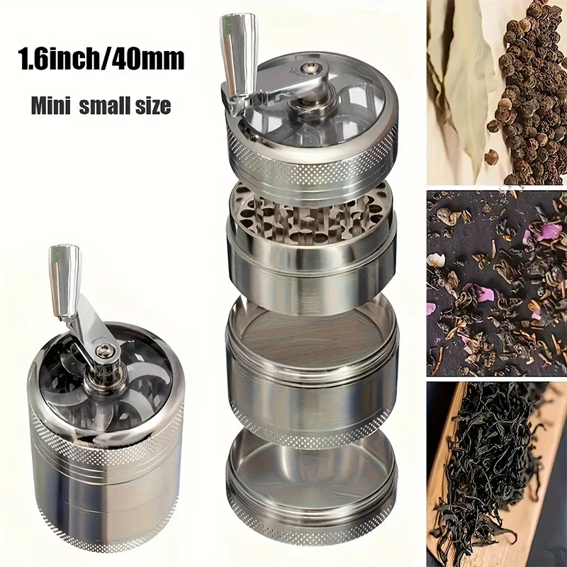 Molinillo de tabaco con manivela Manual de 1,6 pulgadas y 40mm, molinos de especias, trituradora de hierba y humo, molinillo Manual de especias para nuez moscada, jengibre y sal de roca